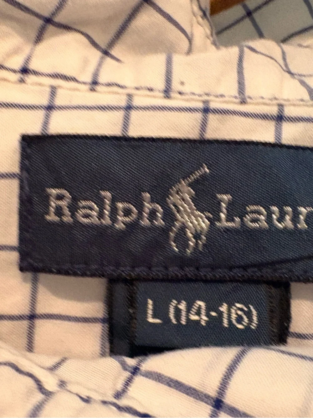 Ralph Lauren White Button-Down Shirt with Blue Windowpane Grid